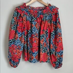 Ulla Johnson Multicolor Blouse Cotton Balloon Sleeve Sz 0 XS